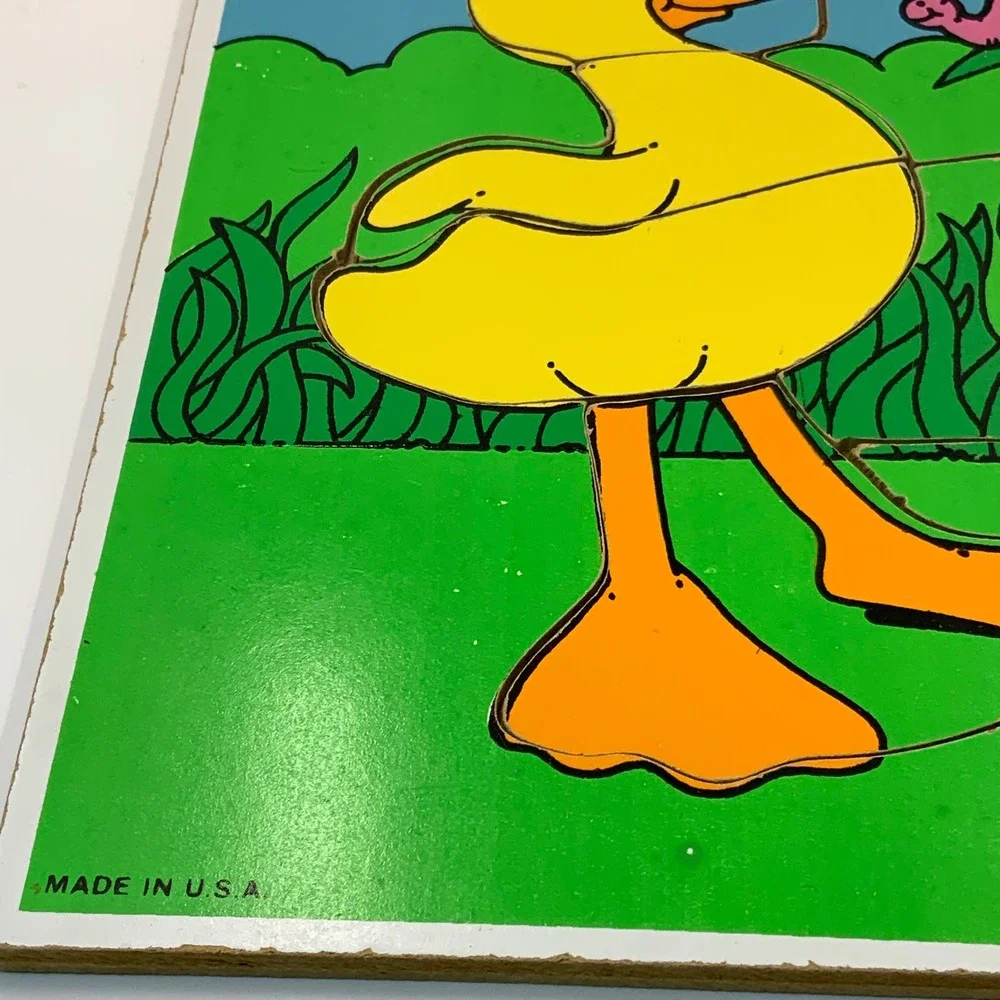 Vintage Playskool Wood Board Puzzle Duck 186-06 6 Pieces Made in USA Toddler Toy